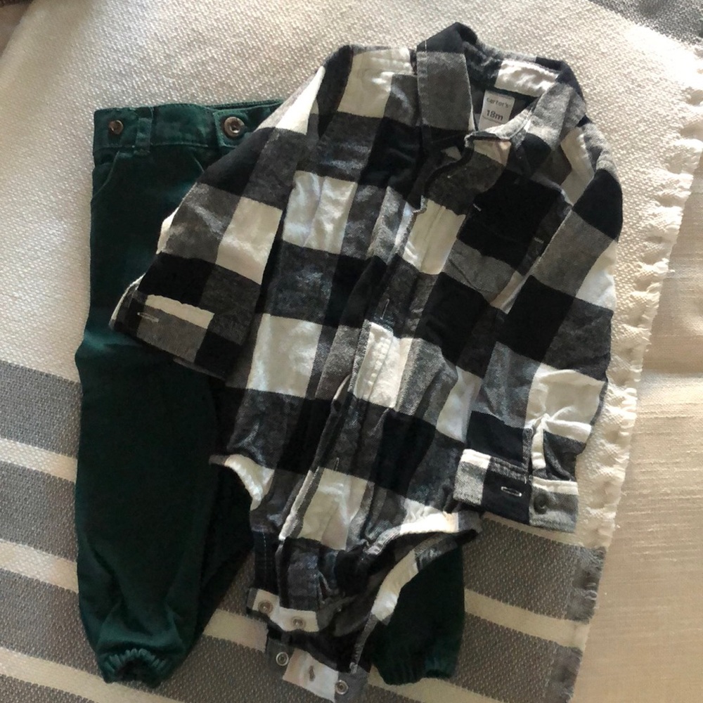 Carters Buffalo Print and Green Pant Set